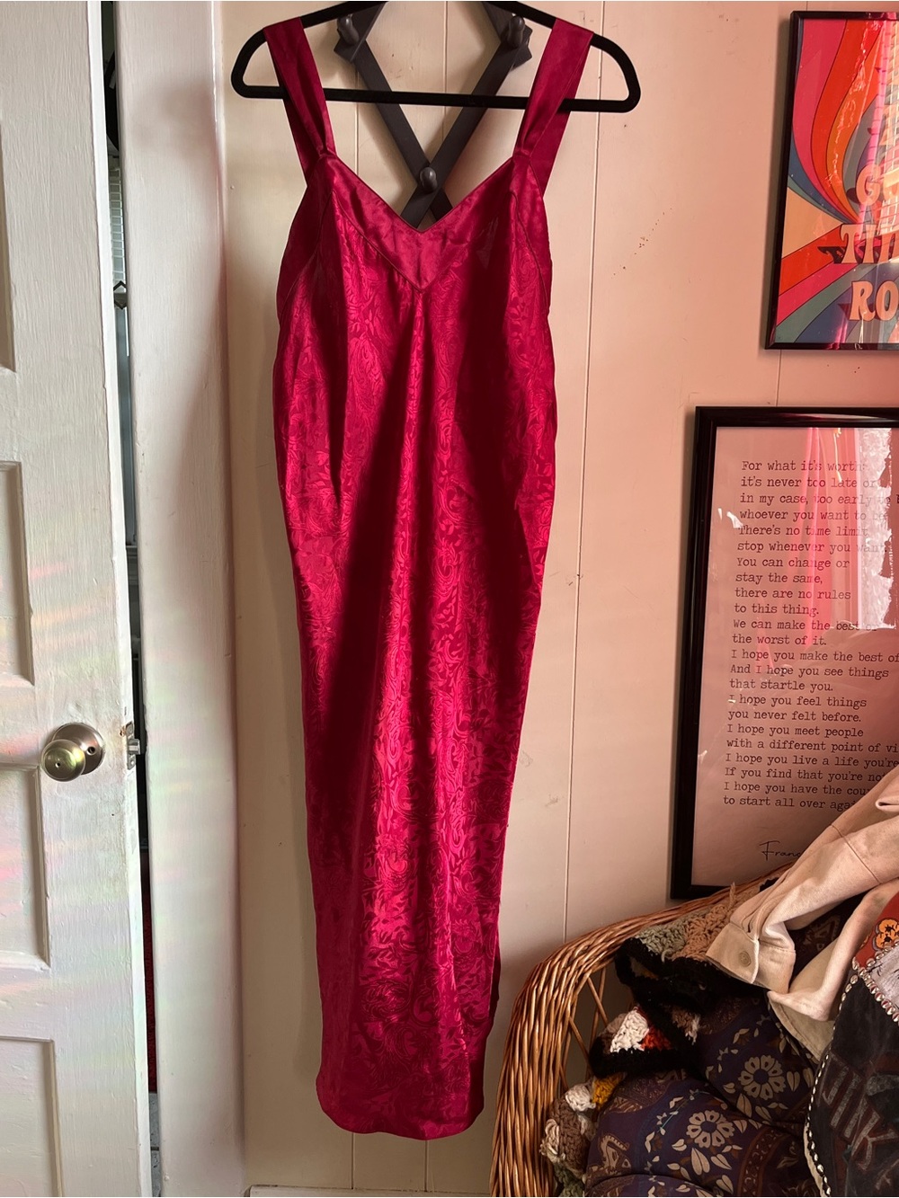 Vintage 1980s Fuchsia Satin Slip Dress